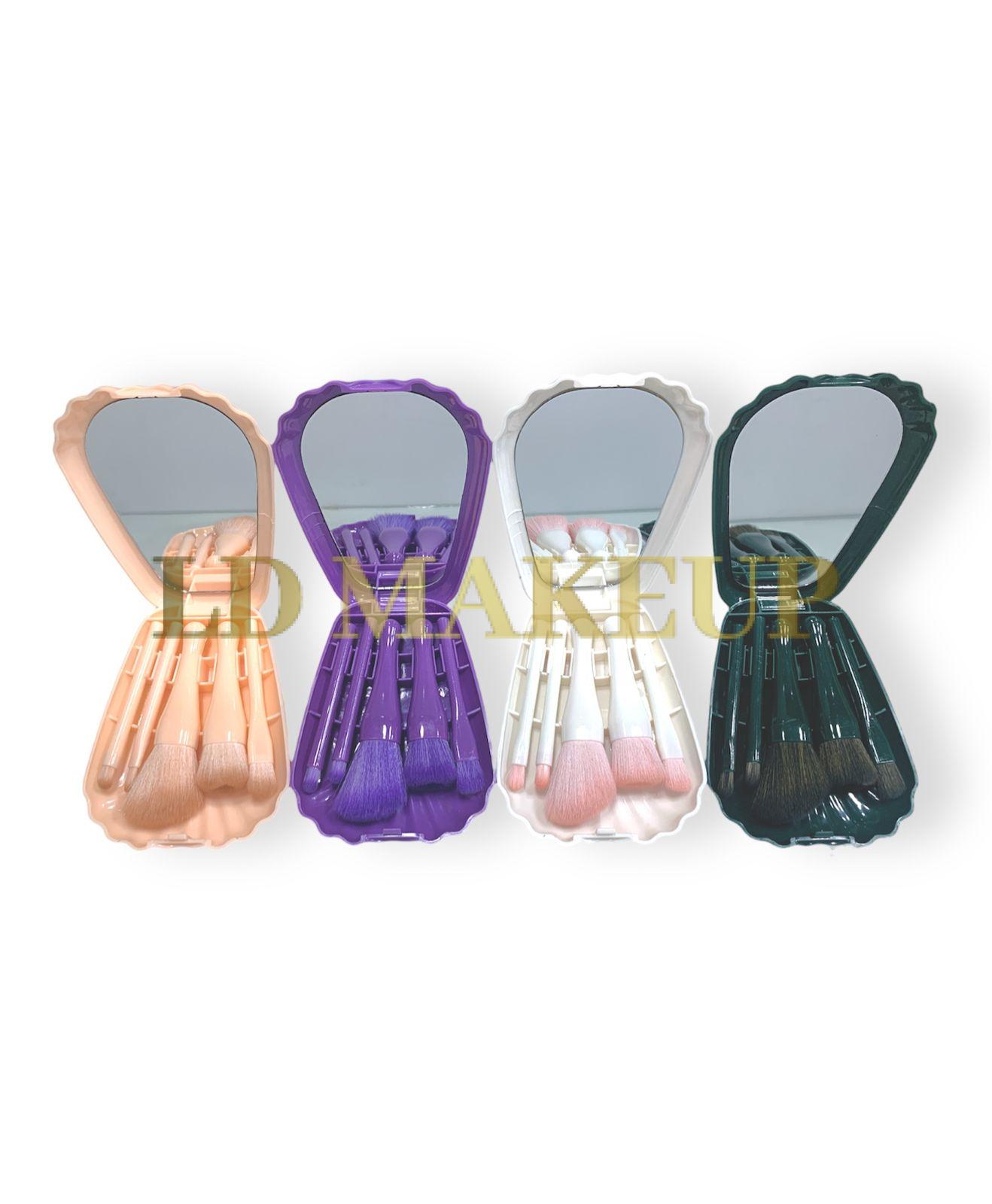 Sets de brochas x5 c/estuche+espejo almeja